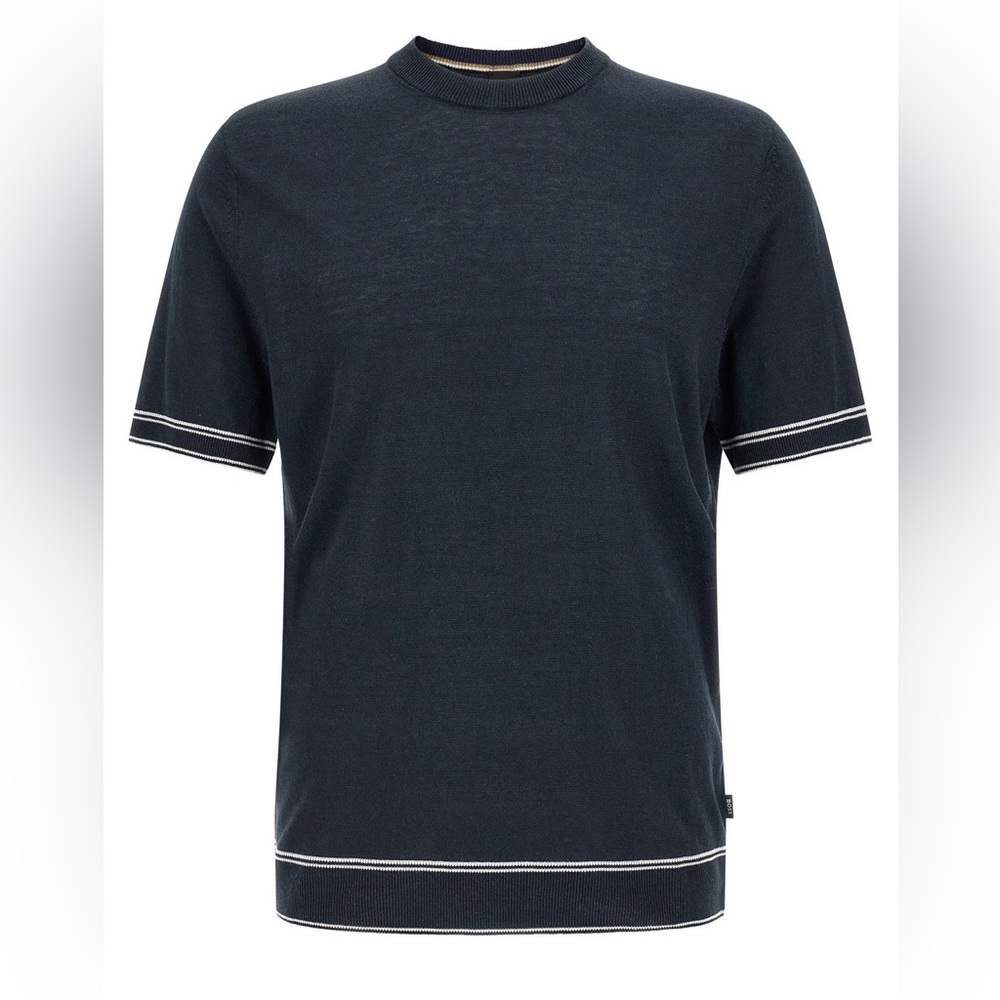 BOSS Men's Dark Black Knit T-Shirt { pit to pit = 19” }